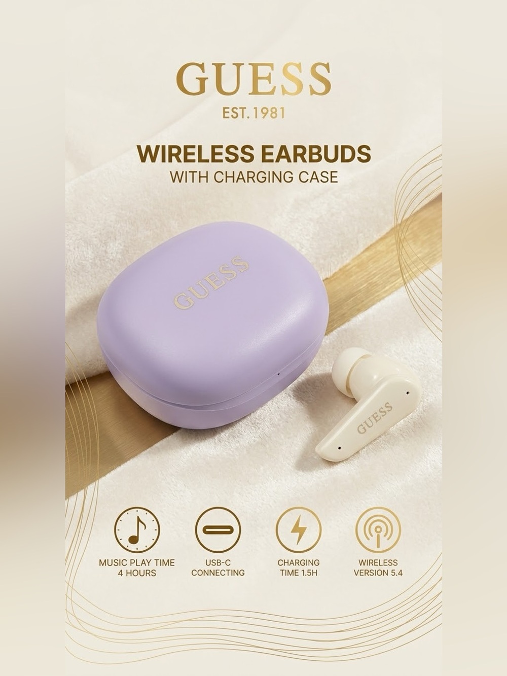 ✨ NIB GUESS True Wireless Earbuds with Charging Case - Beautiful Lavender ✨